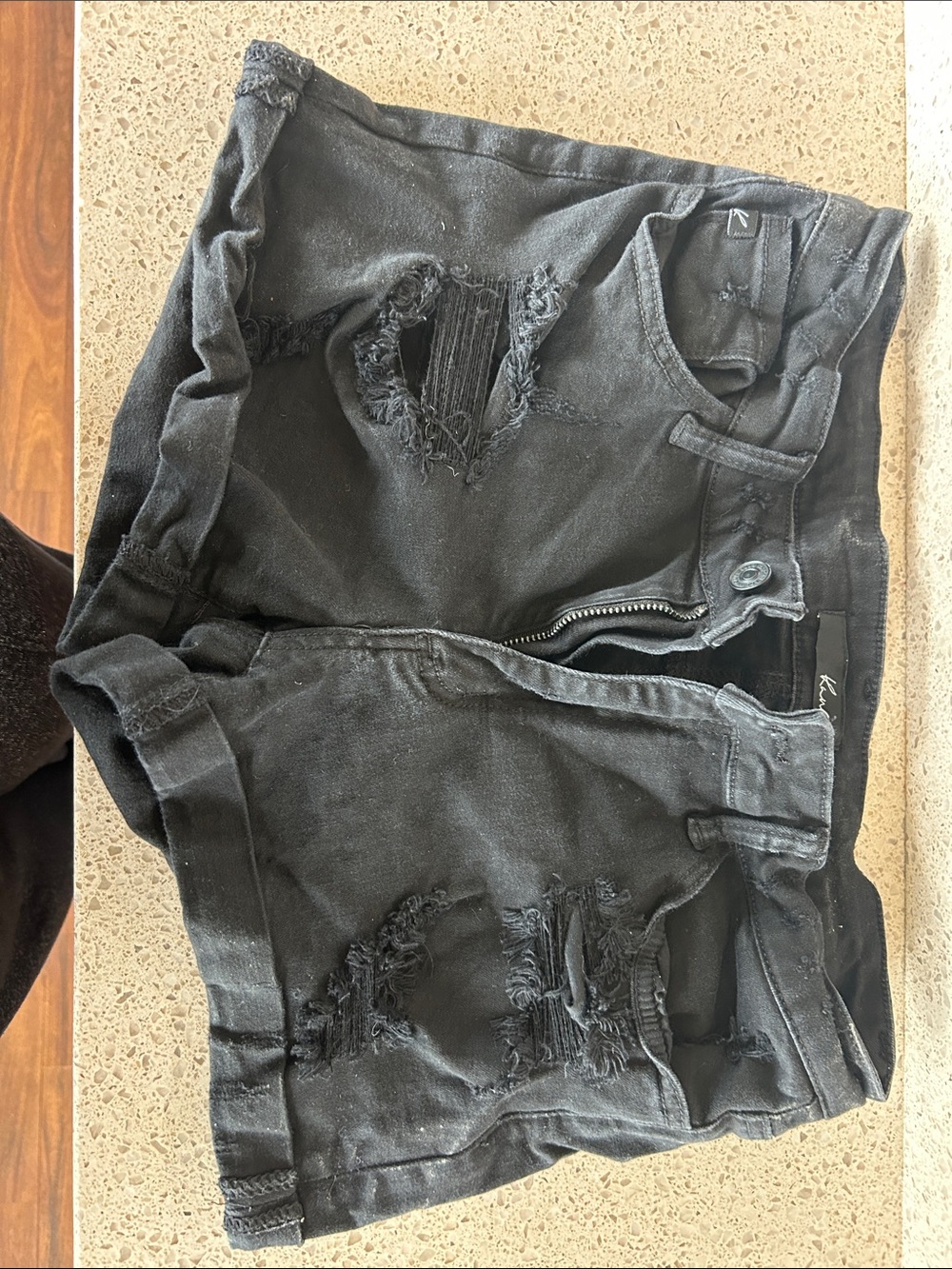 KanCan Black Denim Shorts with Subtle Distressing
